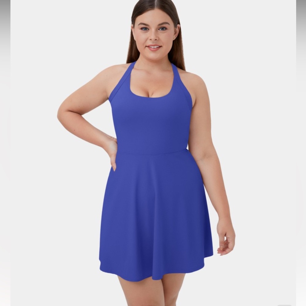 HALARA 2X Blue Cut Out Twisted Side Pocket 2-in-1 Plus Size Dance Dress